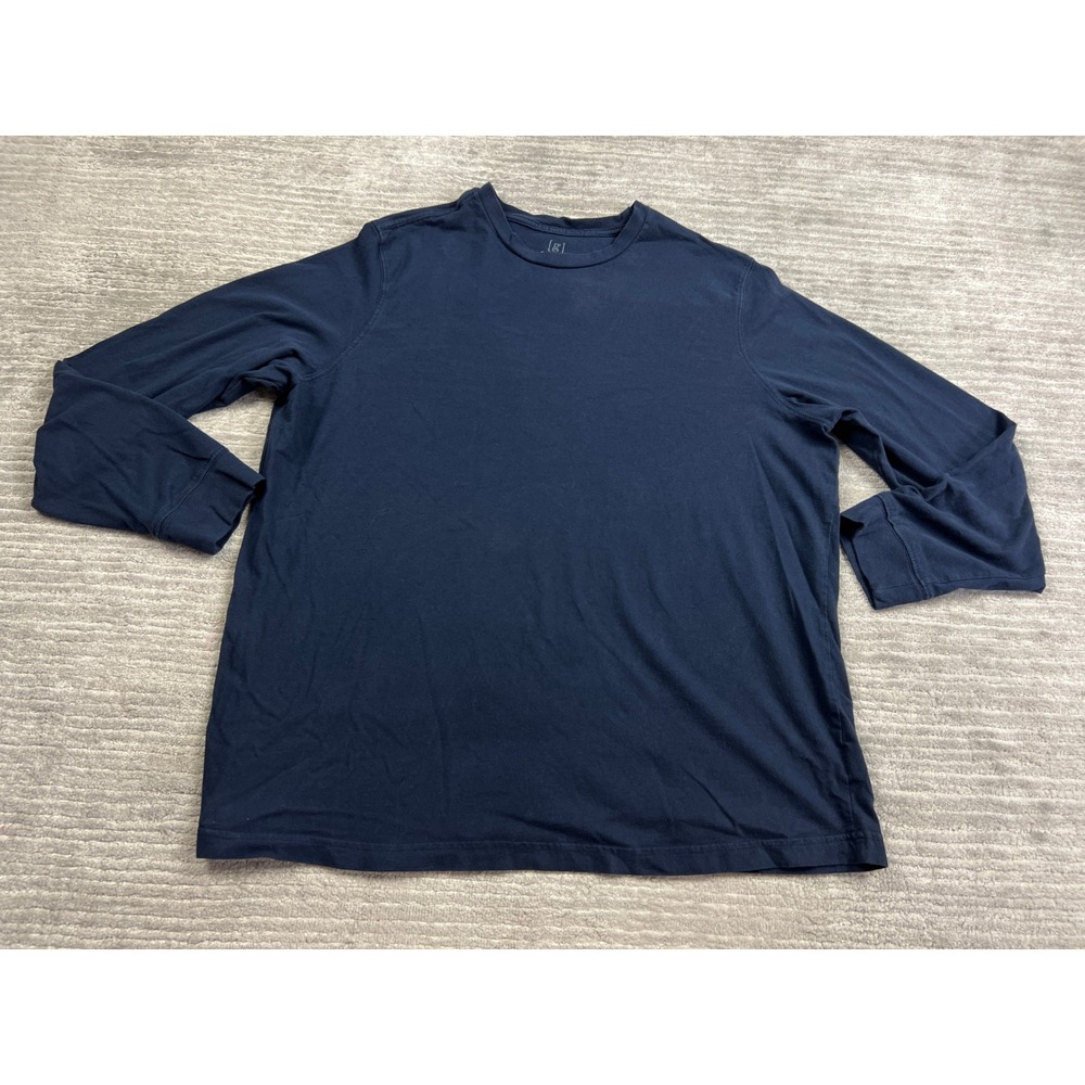 George T-Shirt Mens 2XL Navy Blue Long Sleeve Crewneck Cotton Solid Basic Tee